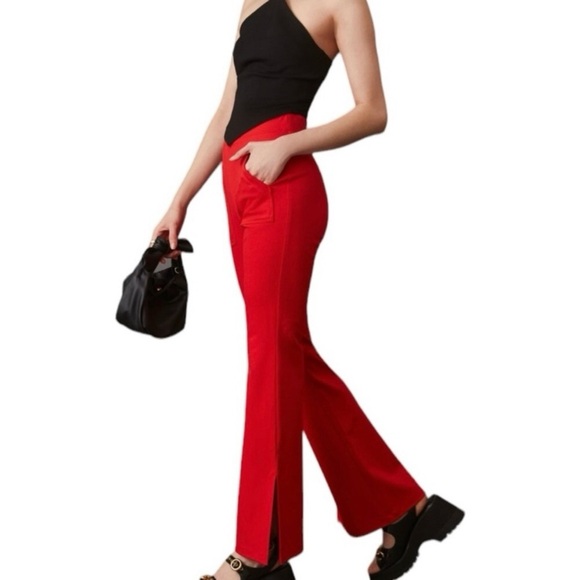 Maeve S Knit Flare Pants Red Split Hem 0145 pockets small - Picture 1 of 14